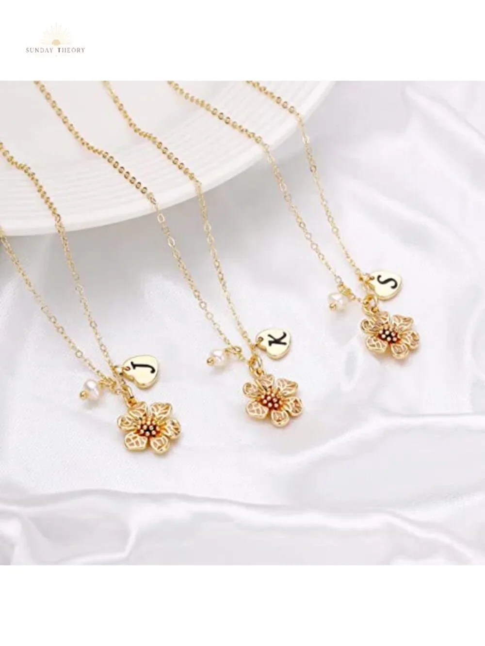 14K Gold Plated Initial Necklace Flower Girl Gift with Card